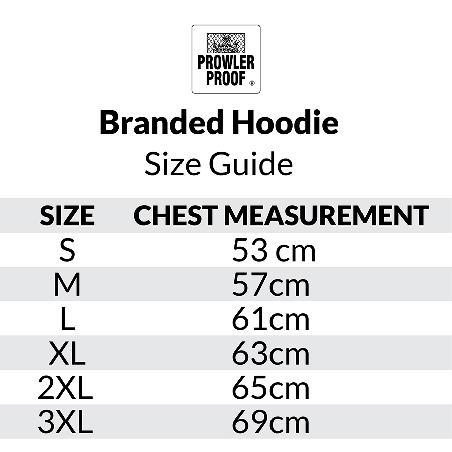 Prowler Proof Hoodie Chest Measurment Guide